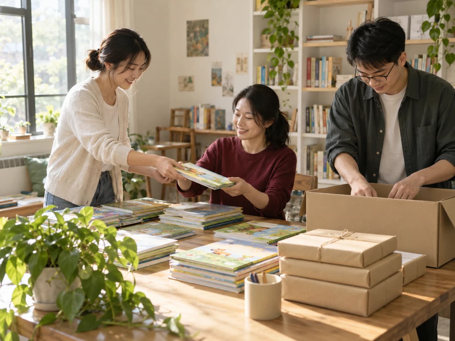 志愿伙伴共同整理书籍与用品
